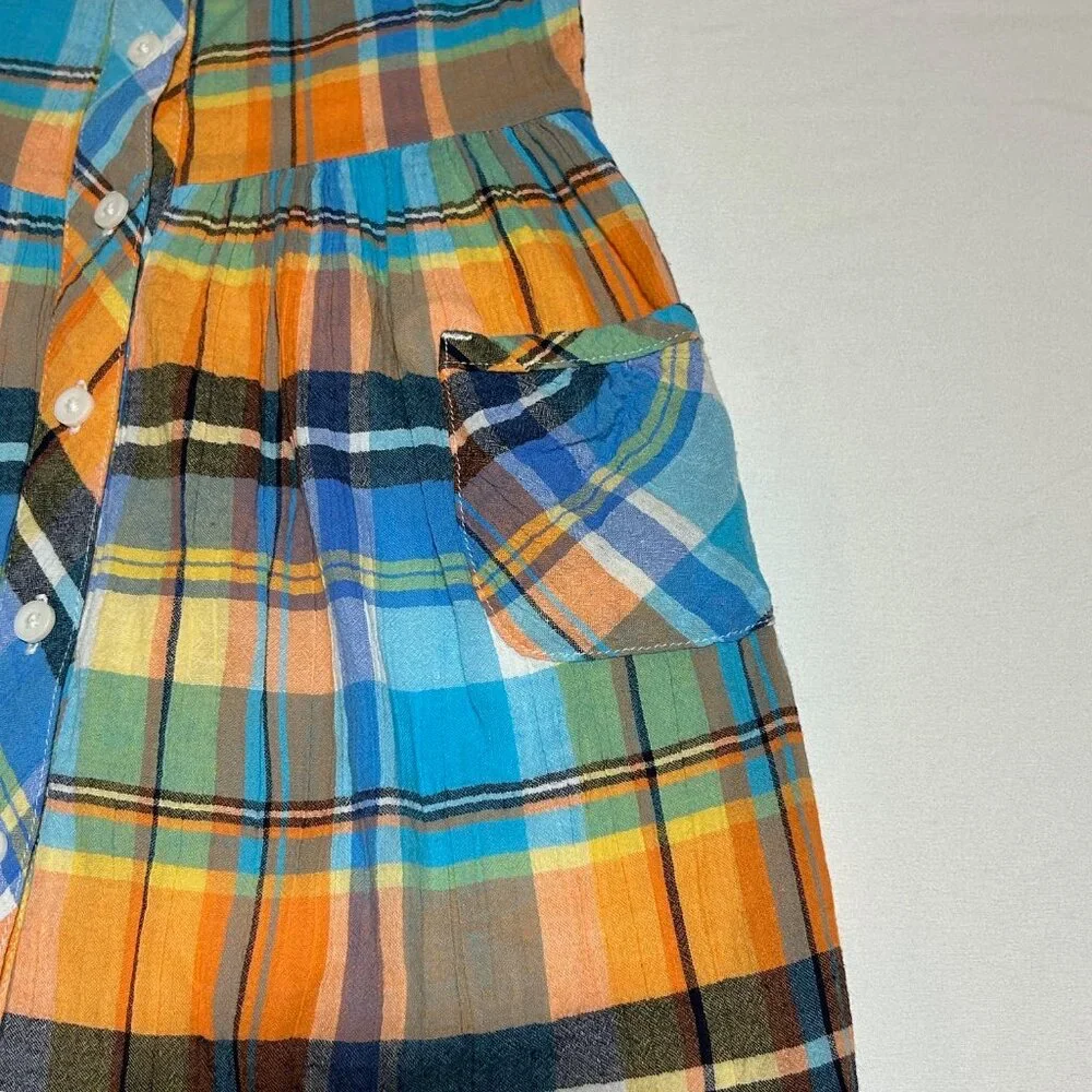Gymboree Girls 4 Orange Blue Madras Plaid Sleeveless Sundress Preppy Classic